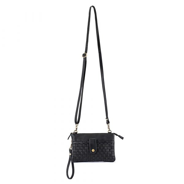 Weaved Crossbody Phone Bag - Black