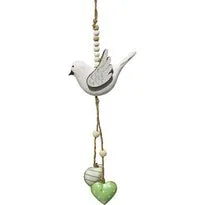 Hanging Bird Heart White/Sage