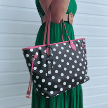 Load image into Gallery viewer, Celeste Tote Black &amp; White Spot with Pink Trim
