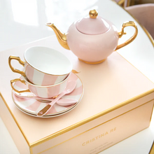 Load image into Gallery viewer, Two Cup Blush Stripe Tea Set
