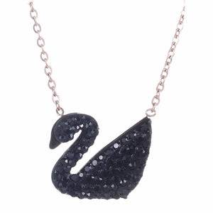 Rose Gold & Black Crystal Swan Necklace