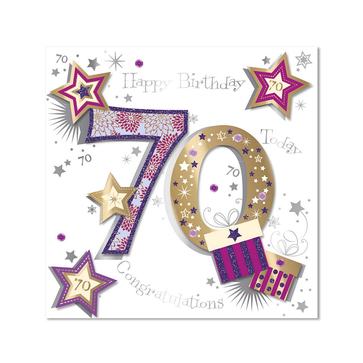 Card - Happy Birthday 70 Today Congratulations Purple (More Than Words Lge)