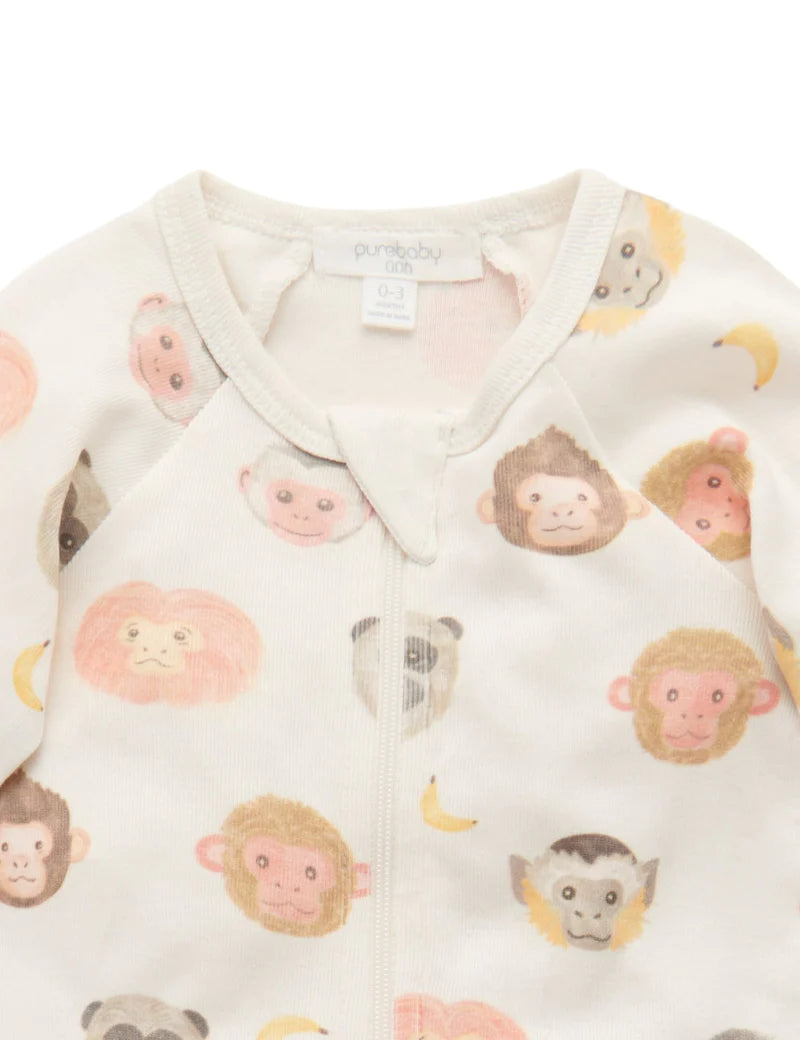 Printed Zip Growsuit Monkey Business Print (00)