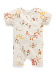 Printed S/slv Zip Growsuit Jungle Jamboree Print (1)