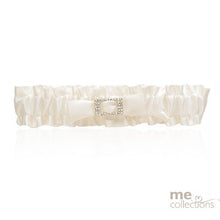 Load image into Gallery viewer, Wedding Garter - Ivory Satin With Rectangle Diamante
