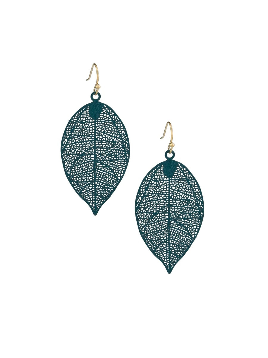 Teal Leaf Drop Earrings