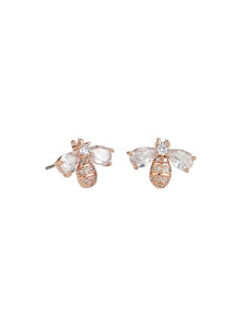 Rose Gold Crystal Bee Studs