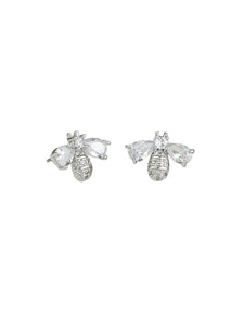 Silver Crystal Bee Studs