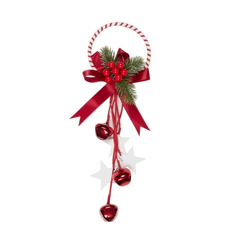 Bell Hanging with Holly 10x32cm Red/White