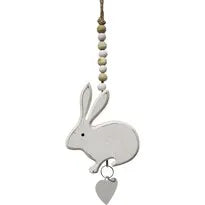 Hanging Rabbit Heart Timber White N/b