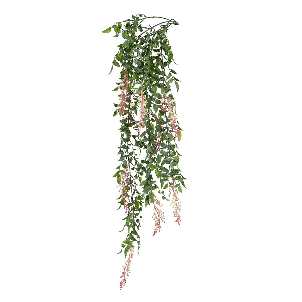 Leaf & Berry Pink & Green Hanging Bush - 87cm