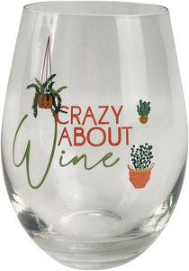 Crazy About Wine Glass Pink & Green